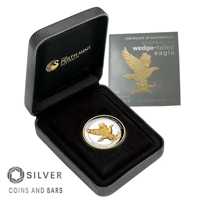 gilded wedge tailed eagle 2 oz silver coin 2023 high relief