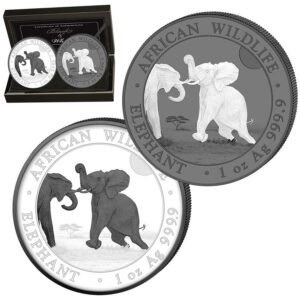2024 1 oz Silver Somalia Elephant Black & White 1oz Two Coin Set