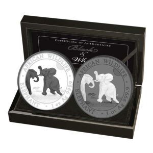 2024 1 oz Silver Somalia Elephant Black & White 1oz Two Coin Set
