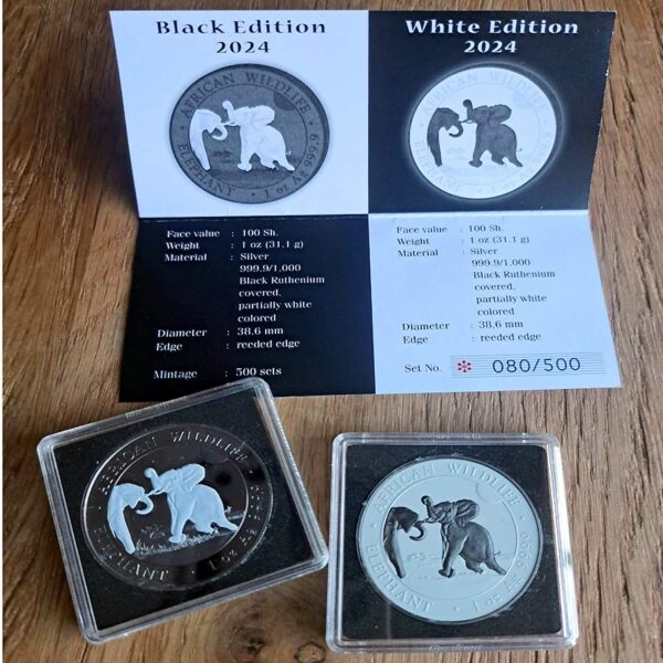 2024 1 oz Silver Somalia Elephant Black & White 1oz Two Coin Set